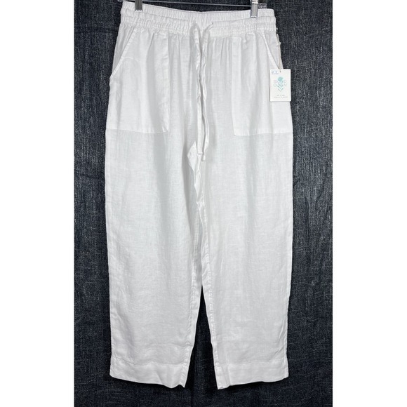Sigrid Olsen Pants - New SIGRID OLSEN Sz M Linen Pants White Wide Leg Pull On Women Boho Vacation NWT
